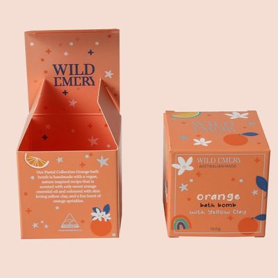 Verpackung aus Elfenbeinkarton in individueller Größe für Orangen Kerzenkrüge und Snacks