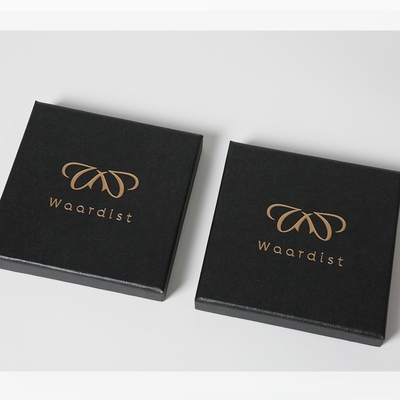 Custom Deckel und Basis Schwarzes Papier Geschenkbox Verpackung Logo für Silberschmuck gedruckt