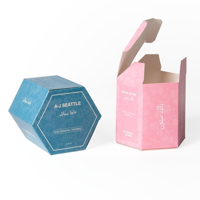 Unregelmäßige hexagonale Papiergeschenkbox Tuck End Auge faszinierende Verpackung Niedriges MOQ