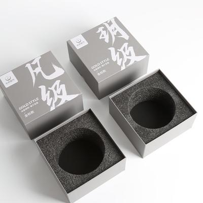 Besonders gedruckte High-End-Schmuckboxen aus grauem Karton mit Goldfolie und Schwammverkleidung